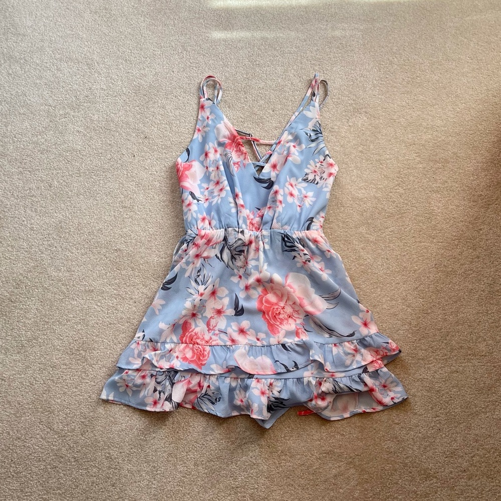 Pink and Blue Floral Romper